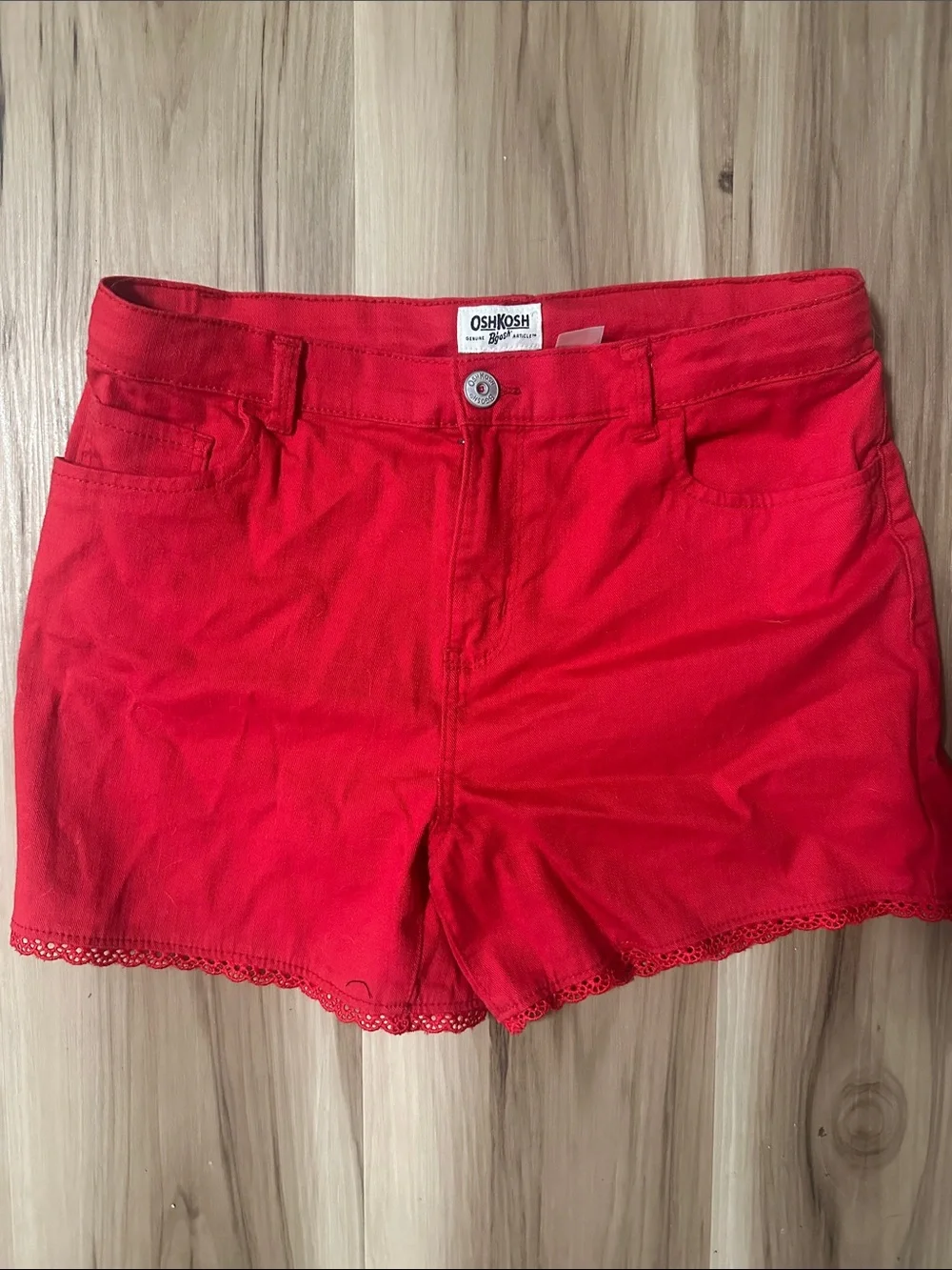 OshKosh B'gosh Red Lace-Hem Girls Shorts